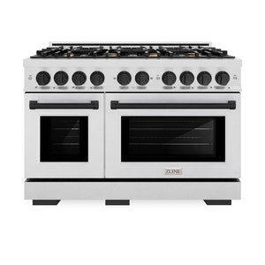 ZLINE Autograph Edition 48 in. 6.7 cu. ft. Select Double Oven Dual Fuel Range with 8 Burner Gas Cooktop in DuraSnow® Stainless Steel and Matte Black Accents (HDRSZ-48-MB)