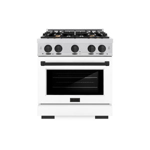 ZLINE Autograph Edition 30 in. 4.2 cu. ft. Select Dual Fuel Range with 4 Burner Gas Cooktop and Electric Convection Oven in DuraSnow® Stainless Steel with White Matte Door and Matte Black Accents (HDRSZ-WM-30-MB)
