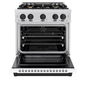 ZLINE Autograph Edition 30 in. 4.2 cu. ft. Select Dual Fuel Range with 4 Burner Gas Cooktop and Electric Convection Oven in DuraSnow® Stainless Steel with White Matte Door and Matte Black Accents (HDRSZ-WM-30-MB)