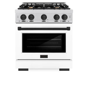 ZLINE Autograph Edition 30 in. 4.2 cu. ft. Select Dual Fuel Range with 4 Burner Gas Cooktop and Electric Convection Oven in DuraSnow® Stainless Steel with White Matte Door and Matte Black Accents (HDRSZ-WM-30-MB)