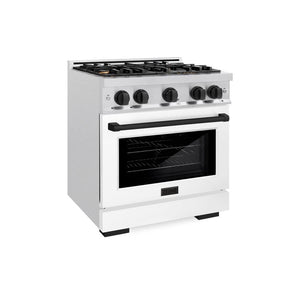 ZLINE Autograph Edition 30 in. 4.2 cu. ft. Select Dual Fuel Range with 4 Burner Gas Cooktop and Electric Convection Oven in DuraSnow® Stainless Steel with White Matte Door and Matte Black Accents (HDRSZ-WM-30-MB)