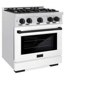 ZLINE Autograph Edition 30 in. 4.2 cu. ft. Select Dual Fuel Range with 4 Burner Gas Cooktop and Electric Convection Oven in DuraSnow® Stainless Steel with White Matte Door and Matte Black Accents (HDRSZ-WM-30-MB)