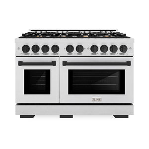 ZLINE Autograph Edition 48 in. 6.7 cu. ft. Select Double Oven Gas Range with 8 Burner Cooktop in DuraSnow® Stainless Steel and Matte Black Accents (HGRSZ-48-MB)