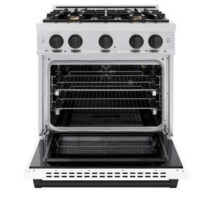 ZLINE Autograph Edition 30 in. 4.2 cu. ft. Select Gas Range with 4 Burner Cooktop and Convection Gas Oven in DuraSnow® Stainless Steel with White Matte Door and Matte Black Accents (HGRSZ-WM-30-MB)