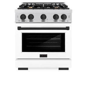 ZLINE Autograph Edition 30 in. 4.2 cu. ft. Select Gas Range with 4 Burner Cooktop and Convection Gas Oven in DuraSnow® Stainless Steel with White Matte Door and Matte Black Accents (HGRSZ-WM-30-MB)