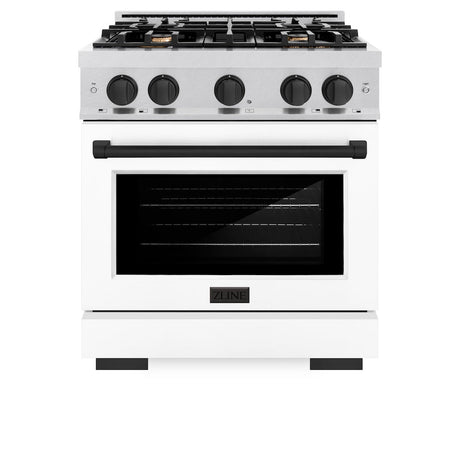 ZLINE Autograph Edition 30 in. 4.2 cu. ft. Select Gas Range with 4 Burner Cooktop and Convection Gas Oven in DuraSnow® Stainless Steel with White Matte Door and Matte Black Accents (HGRSZ-WM-30-MB)