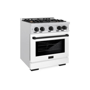 ZLINE Autograph Edition 30 in. 4.2 cu. ft. Select Gas Range with 4 Burner Cooktop and Convection Gas Oven in DuraSnow® Stainless Steel with White Matte Door and Matte Black Accents (HGRSZ-WM-30-MB)