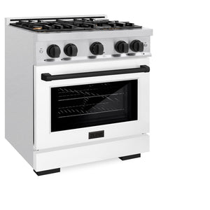 ZLINE Autograph Edition 30 in. 4.2 cu. ft. Select Gas Range with 4 Burner Cooktop and Convection Gas Oven in DuraSnow® Stainless Steel with White Matte Door and Matte Black Accents (HGRSZ-WM-30-MB)