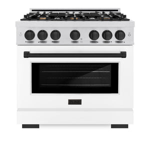 ZLINE Autograph Edition 36 in. 5.2 cu. ft. Select Gas Range with 6 Burner Cooktop and Convection Gas Oven in DuraSnow® Stainless Steel with White Matte Door and Matte Black Accents (HGRSZ-WM-36-MB)