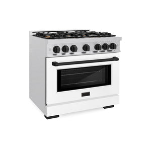 ZLINE Autograph Edition 36 in. 5.2 cu. ft. Select Gas Range with 6 Burner Cooktop and Convection Gas Oven in DuraSnow® Stainless Steel with White Matte Door and Matte Black Accents (HGRSZ-WM-36-MB)
