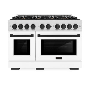 ZLINE Autograph Edition 48 in. 6.7 cu. ft. Select Double Oven Gas Range with 8 Burner Cooktop in DuraSnow® Stainless Steel with White Matte Doors and Matte Black Accents (HGRSZ-WM-48-MB)