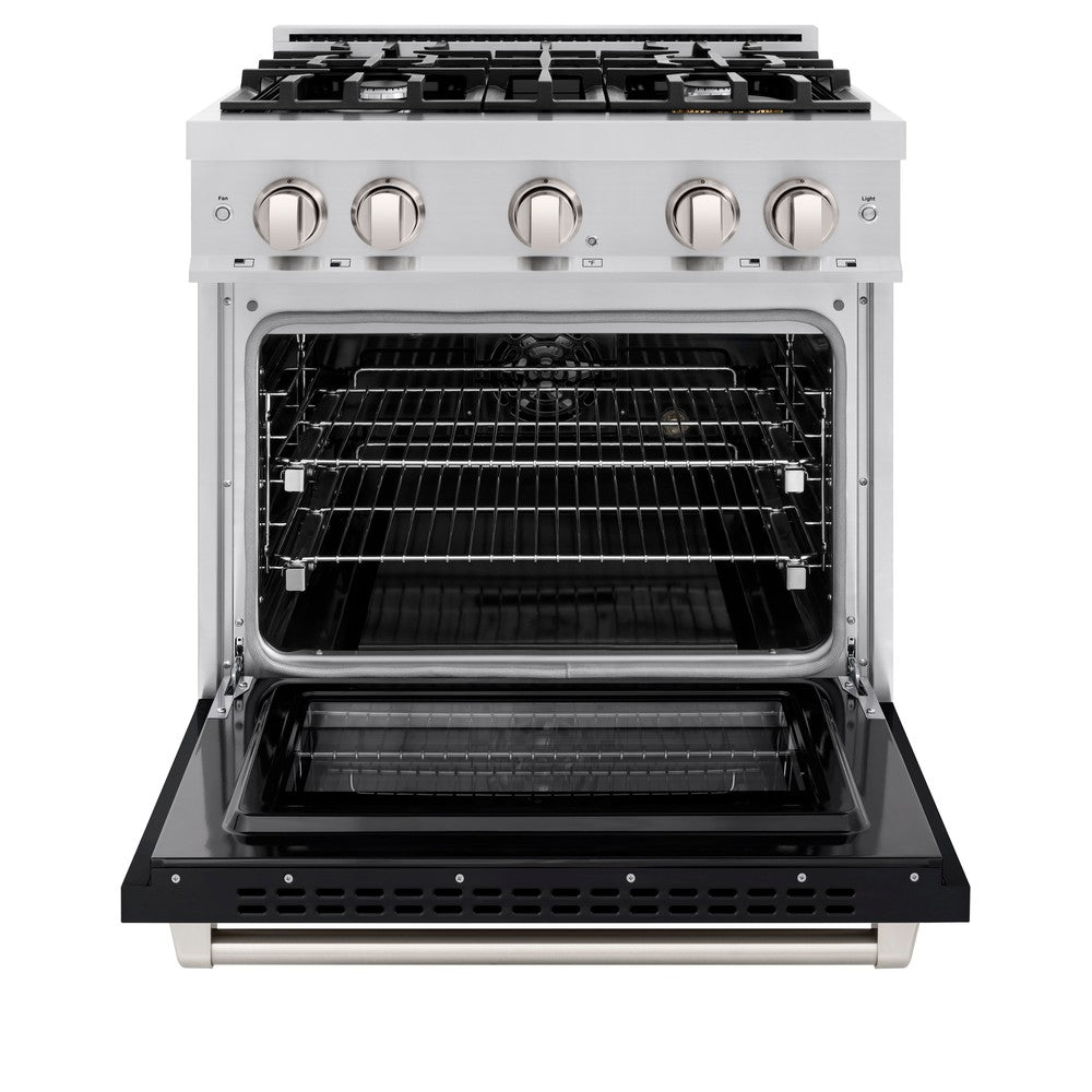 ZLINE 30 in. 4.2 cu. ft. Select Dual Fuel Range with 4 Burner Gas Cooktop and Electric Convection Oven in Stainless Steel with Black Matte Door (HDR-BLM-30)