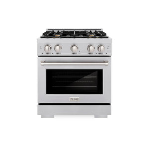 ZLINE 30 in. 4.2 cu. ft. Select Dual Fuel Range with Gas Cooktop and Electric Convection Oven in Stainless Steel with 4 Brass Burners (HDR-BR-30)