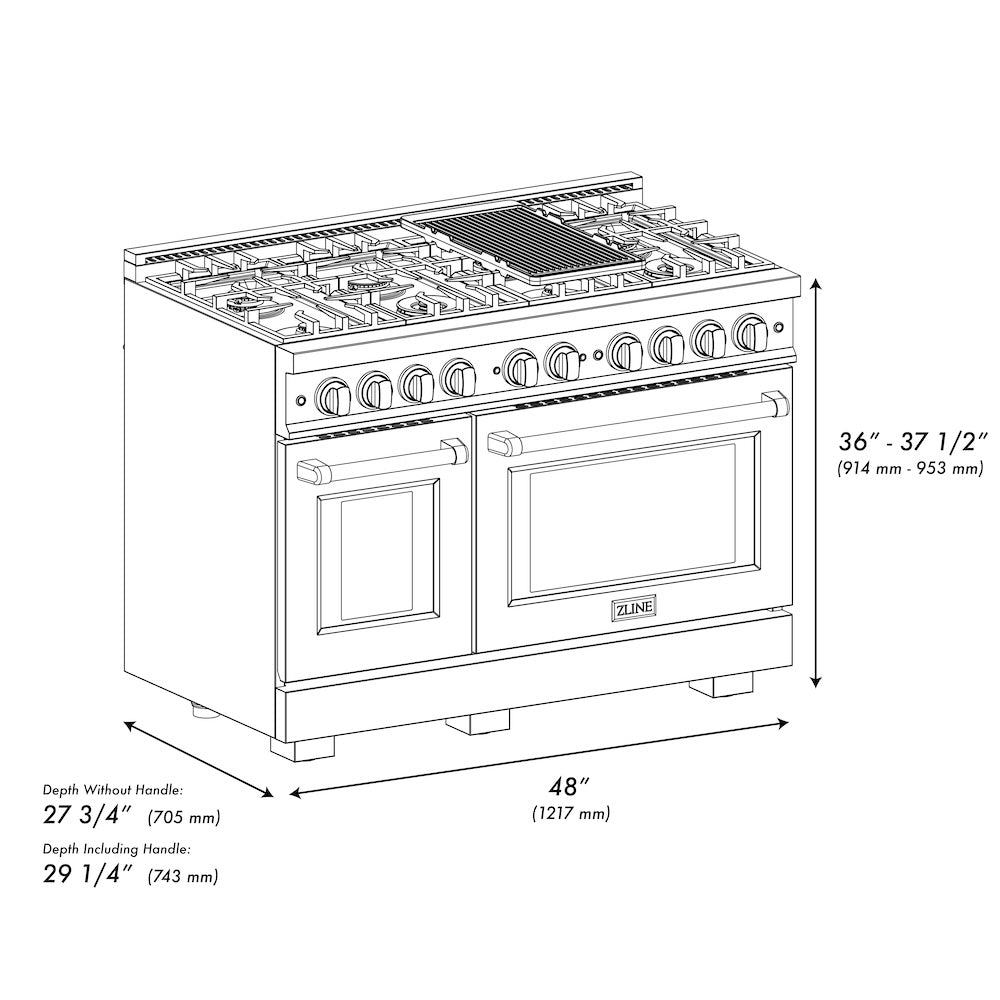 ZLINE Autograph Edition 48 in. 6.7 cu. ft. Select Double Oven Dual Fuel Range with 8 Burner Gas Cooktop in Stainless Steel and Matte Black Accents (HDRZ-48-MB)