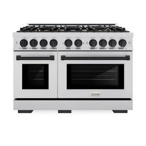 ZLINE Autograph Edition 48 in. 6.7 cu. ft. Select Double Oven Dual Fuel Range with 8 Burner Gas Cooktop in Stainless Steel and Matte Black Accents (HDRZ-48-MB)