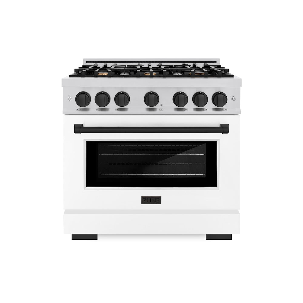 ZLINE Autograph Edition 36 in. 5.2 cu. ft. Select Dual Fuel Range with 6 Burner Gas Cooktop and Electric Convection Oven in Stainless Steel with White Matte Door and Matte Black Accents (HDRZ-WM-36-MB)