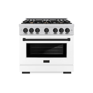 ZLINE Autograph Edition 36 in. 5.2 cu. ft. Select Dual Fuel Range with 6 Burner Gas Cooktop and Electric Convection Oven in Stainless Steel with White Matte Door and Matte Black Accents (HDRZ-WM-36-MB)