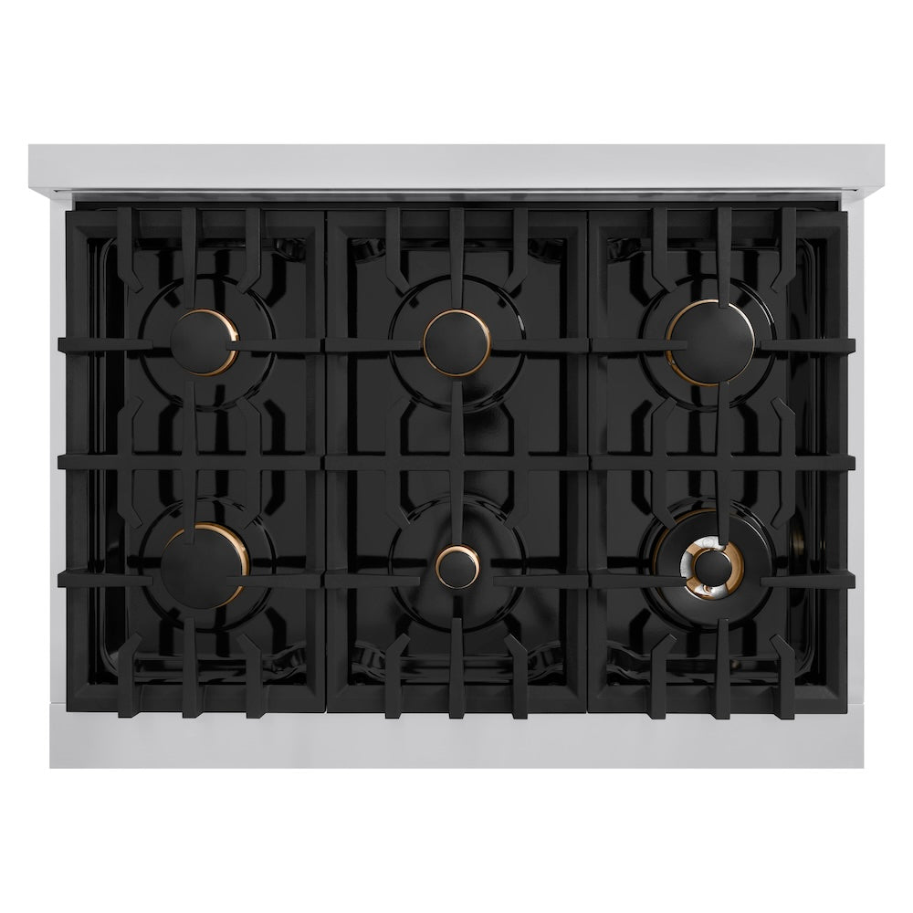 ZLINE Autograph Edition 36 in. 5.2 cu. ft. Select Dual Fuel Range with 6 Burner Gas Cooktop and Electric Convection Oven in Stainless Steel with White Matte Door and Matte Black Accents (HDRZ-WM-36-MB)