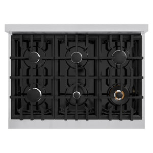 ZLINE 36 in. 5.2 cu. ft. Select Gas Range with 6 Burner Cooktop and Convection Gas Oven in Stainless Steel with White Matte Door (HGR-WM-36)