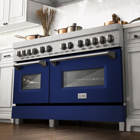 ZLINE 60 in. 7.4 cu. ft. Dual Fuel Range with Gas Stove and Electric Oven in Fingerprint Resistant Stainless Steel and Blue Gloss Doors (RAS-BG-60)