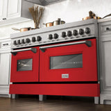 ZLINE 60 in. 7.4 cu. ft. Dual Fuel Range with Gas Stove and Electric Oven in Fingerprint Resistant Stainless Steel with Red Matte Doors (RAS-RM-60)