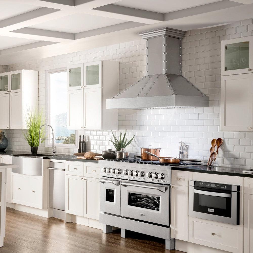 ZLINE 48 in. 6.0 cu. ft. Legacy Dual Fuel Range with Gas Cooktop and 2 Electric Ovens in DuraSnow® Stainless Steel with Brass Burners (RAS-SN-BR-48)