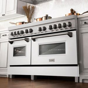 ZLINE 60 in. 7.4 cu. ft. Legacy Dual Fuel Range with 9 Burner Gas Cooktop and 2 Electric Convection Ovens in DuraSnow® Stainless Steel and White Matte Doors (RAS-WM-60)