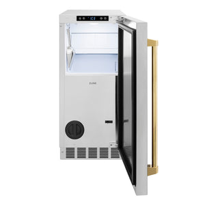 ZLINE Autograph Edition 15 in. Touchstone Gourmet Ice Maker with Drain Pump and Solid Stainless Steel Door with Polished Gold Handle (IGMDZ-ST-15-G)