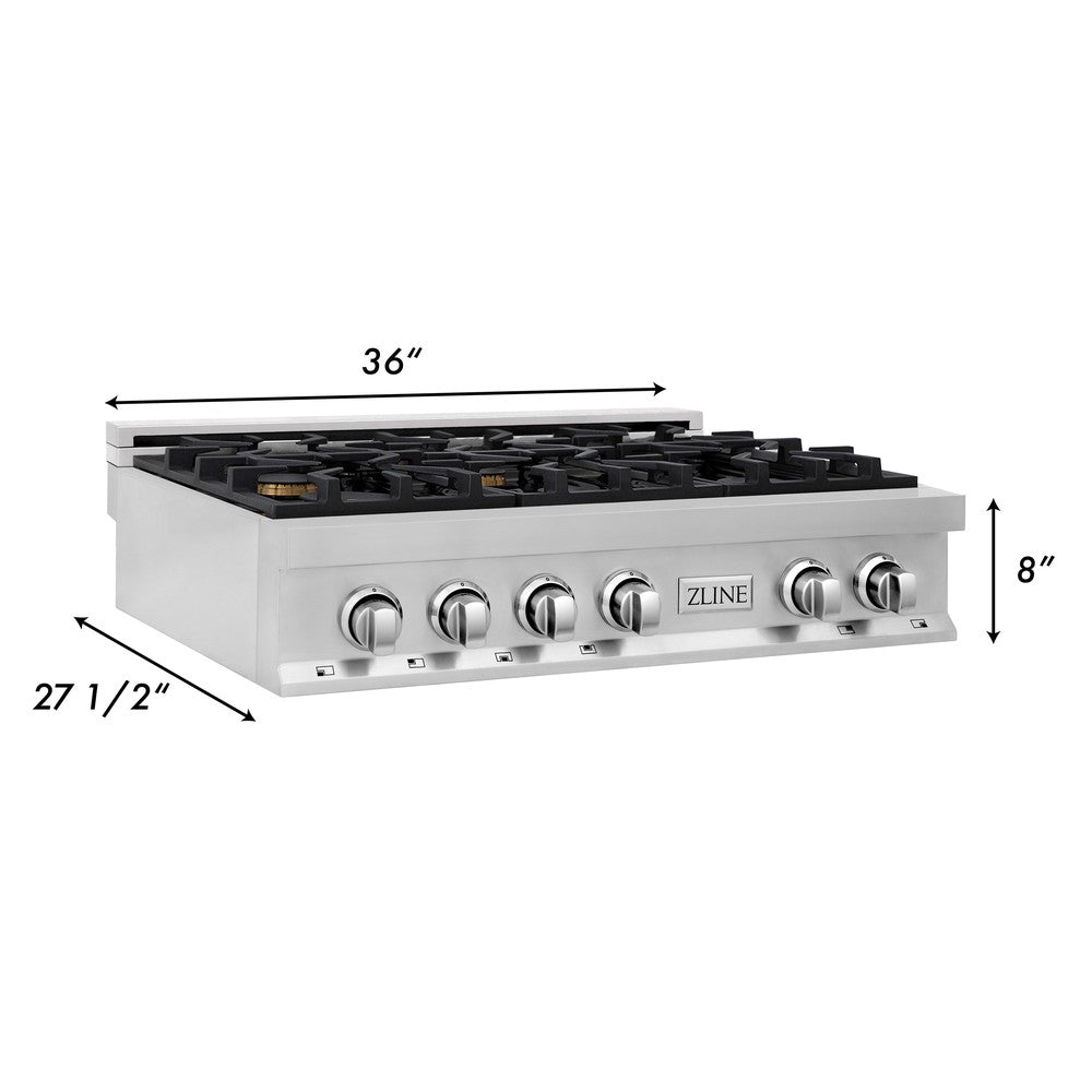ZLINE 36 in. Stainless Steel Gas Stovetop with 6 Gas Brass Burners (RT-BR-36)