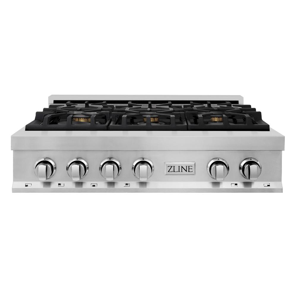 ZLINE 36 in. Legacy Gas Rangetop with 6 Brass Burners and Porcelain Cooktop in Stainless Steel (RT-BR-36)