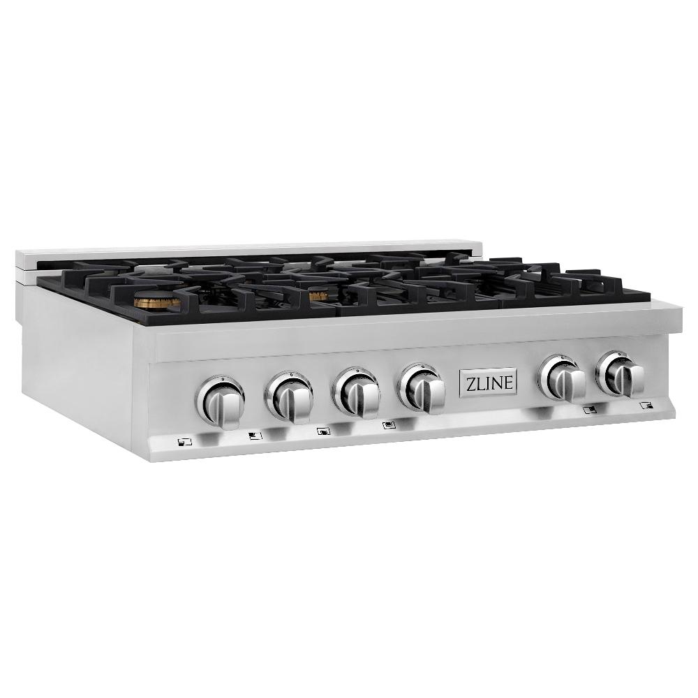 ZLINE 36 in. Legacy Gas Rangetop with 6 Brass Burners and Porcelain Cooktop in Stainless Steel (RT-BR-36)