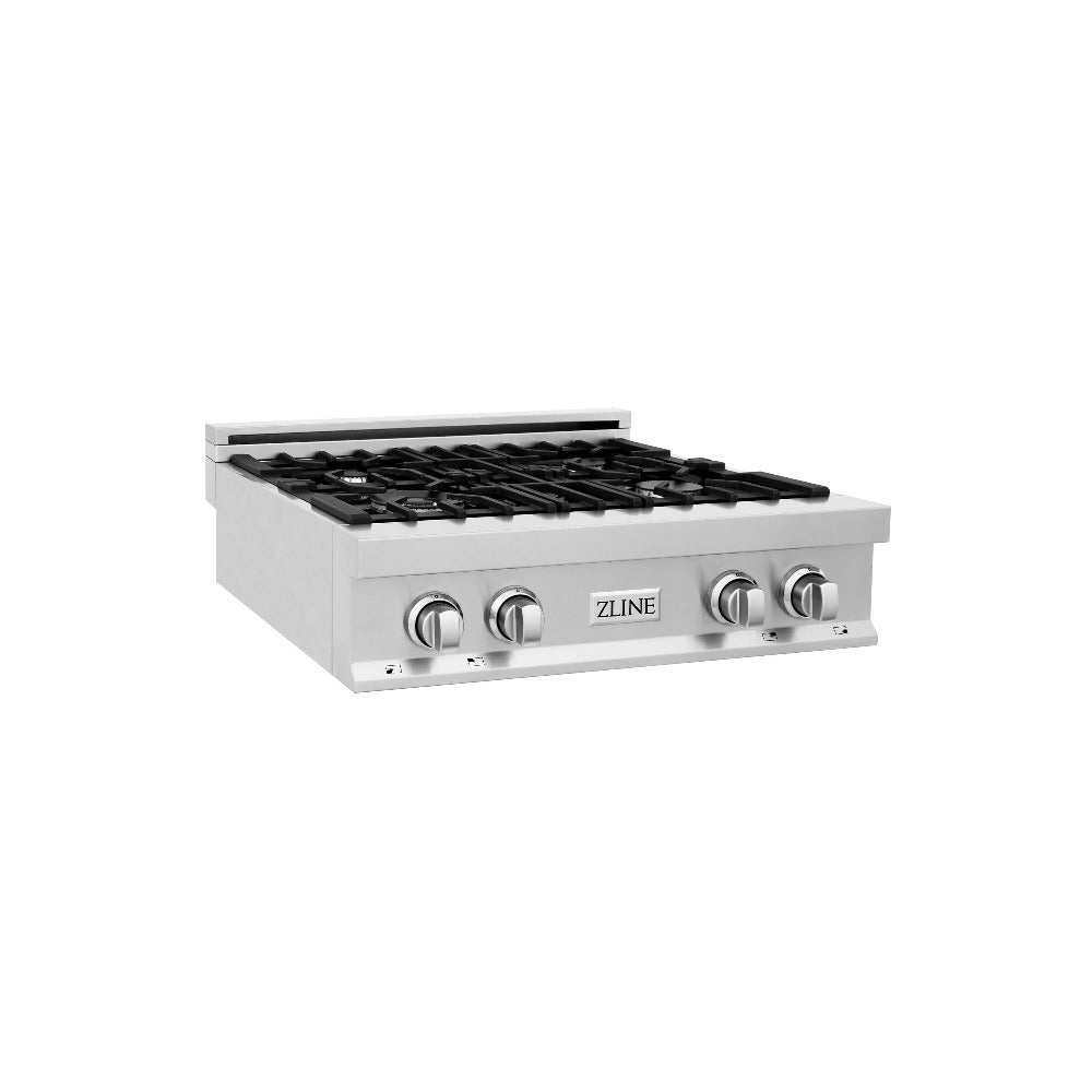 ZLINE Kitchen Package with Refrigerator, 30 in. Stainless Steel Rangetop, 30 in. Range Hood, 30 in. Single Wall Oven and 24 in. Tall Tub Dishwasher (5KPR-RTRH30-AWSDWV)