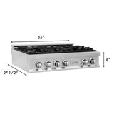 ZLINE 36 in. Stainless Steel Gas Stovetop with 6 Gas Burners (RT36)