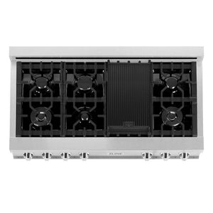 ZLINE 48 in. Porcelain Gas Stovetop in DuraSnow® Stainless Steel with 7 Gas Burners and Griddle (RTS-48)