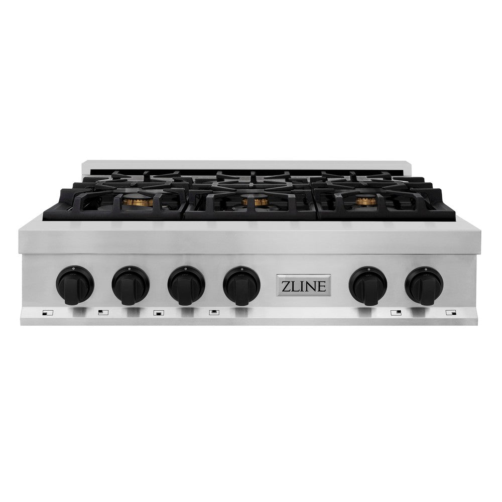 ZLINE Autograph Edition 36 in. Legacy Gas Rangetop with 6 Burners and Porcelain Cooktop in Stainless Steel with Matte Black Accents (RTZ-36-MB)
