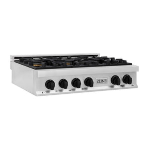 ZLINE Autograph Edition 36 in. Legacy Gas Rangetop with 6 Burners and Porcelain Cooktop in Stainless Steel with Matte Black Accents (RTZ-36-MB)