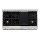 ZLINE Autograph Edition 48 in. Porcelain Rangetop with 7 Gas Burners in Stainless Steel with Polished Gold Accents (RTZ-48-G)