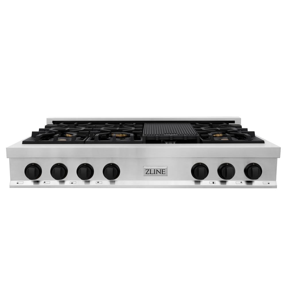ZLINE Autograph Edition 48 in. Legacy Gas Rangetop with 7 Burners and Porcelain Cooktop in Stainless Steel with Matte Black Accents (RTZ-48-MB)