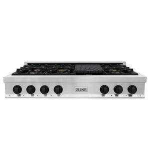 ZLINE Autograph Edition 48 in. Legacy Gas Rangetop with 7 Burners and Porcelain Cooktop in Stainless Steel with Matte Black Accents (RTZ-48-MB)