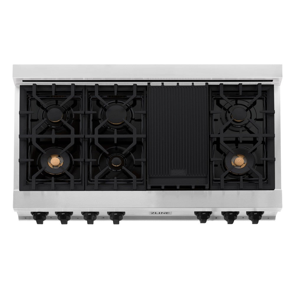ZLINE Autograph Edition 48 in. Legacy Gas Rangetop with 7 Burners and Porcelain Cooktop in Stainless Steel with Matte Black Accents (RTZ-48-MB)