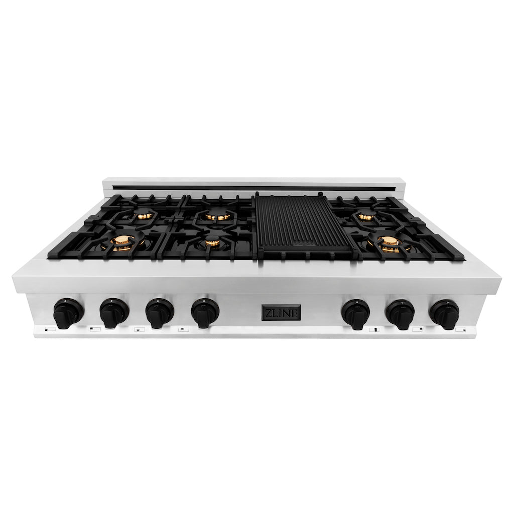 ZLINE Autograph Edition 48 in. Legacy Gas Rangetop with 7 Burners and Porcelain Cooktop in Stainless Steel with Matte Black Accents (RTZ-48-MB)