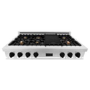 ZLINE Autograph Edition 48 in. Legacy Gas Rangetop with 7 Burners and Porcelain Cooktop in Stainless Steel with Matte Black Accents (RTZ-48-MB)