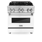 ZLINE 30 in. 4.0 cu. ft. Dual Fuel Range with Gas Stove and Electric Oven in Stainless Steel with White Matte Door (RA-WM-30)
