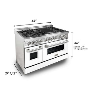 ZLINE 48 in. 6.0 cu. ft. Legacy Dual Fuel Range with 7 Burner Gas Cooktop and 2 Electric Ovens in Stainless Steel and White Matte Doors (RA-WM-48)