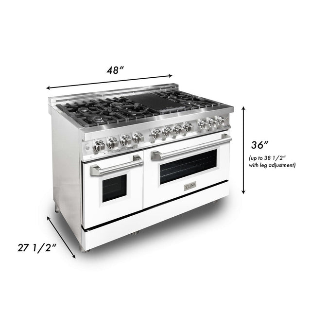 ZLINE 48 in. Professional Dual Fuel Range in Stainless Steel with White Matte Doors (RA-WM-48)