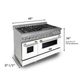 ZLINE 48 in. 6.0 cu. ft. Dual Fuel Range with Gas Stove and Electric Oven in Fingerprint Resistant Stainless Steel and White Matte Doors (RAS-WM-48)