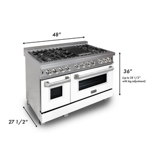 ZLINE 48 in. 6.0 cu. ft. Legacy Dual Fuel Range with 7 Burner Gas Cooktop and 2 Electric Ovens in DuraSnow® Stainless Steel and White Matte Doors (RAS-WM-48)