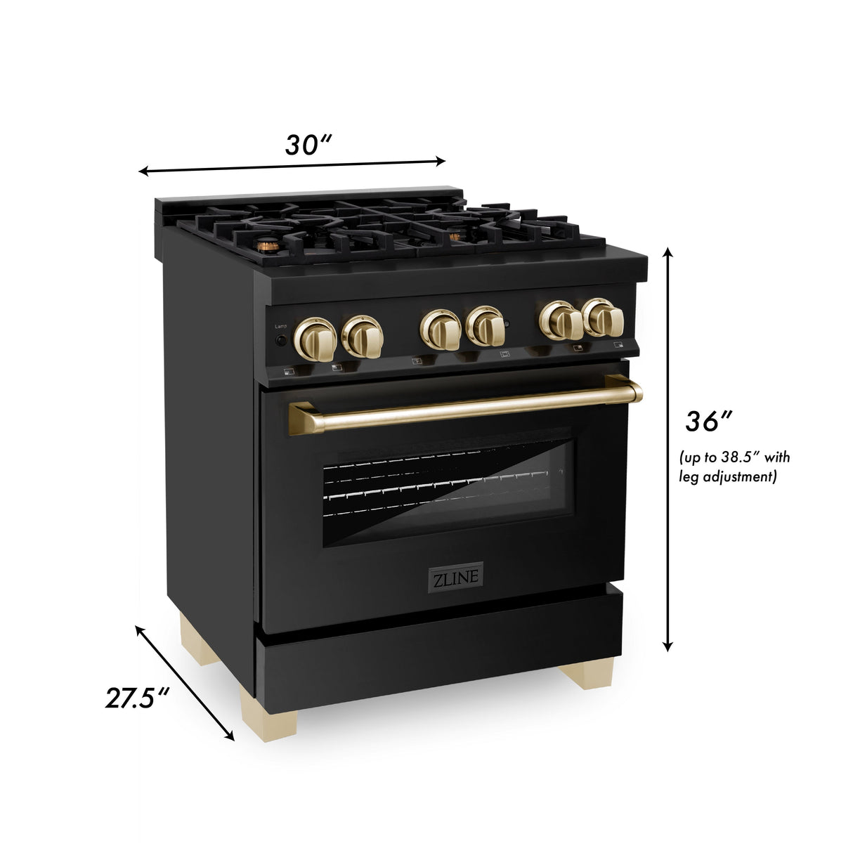 ZLINE Autograph Edition 30 in. Kitchen Package with Black Stainless Steel Dual Fuel Range and Range Hood with Polished Gold Accents (2AKP-RABRH30-G)