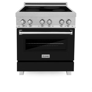 ZLINE 30 in. 4.0 cu. ft. Legacy Induction Range with 4 Element Cooktop and Electric Oven in DuraSnow® Stainless Steel and Black Matte Door (RAINDS-BLM-30)