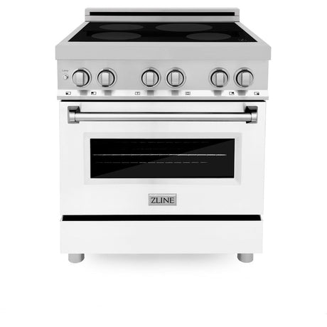 ZLINE 30 in. 4.0 cu. ft. Induction Range with a 4 Induction Element Stove and Electric Oven in Stainless Steel with White Matte Door (RAIND-WM-30)